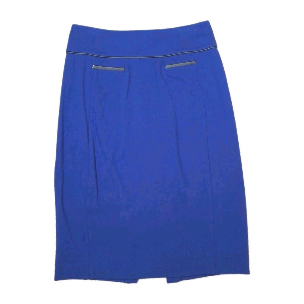 Sz 8 EXPRESS Pencil Skirt Trim Piping Blue Knee Work Womens Pockets Classic